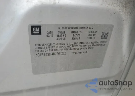 2013 Chevrolet Cruze Ls from USA, damaged, VIN 1G1PB5SH4D7264272